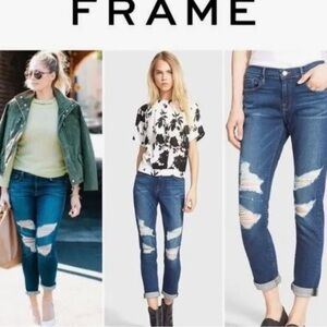 Frame Denim Women's Blue Ripped Boyfriend Jeans